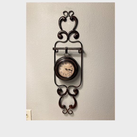Other - Antique Brown Finish Metal Scroll Wall Clock